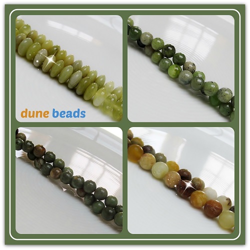 dune beads, green gemstones